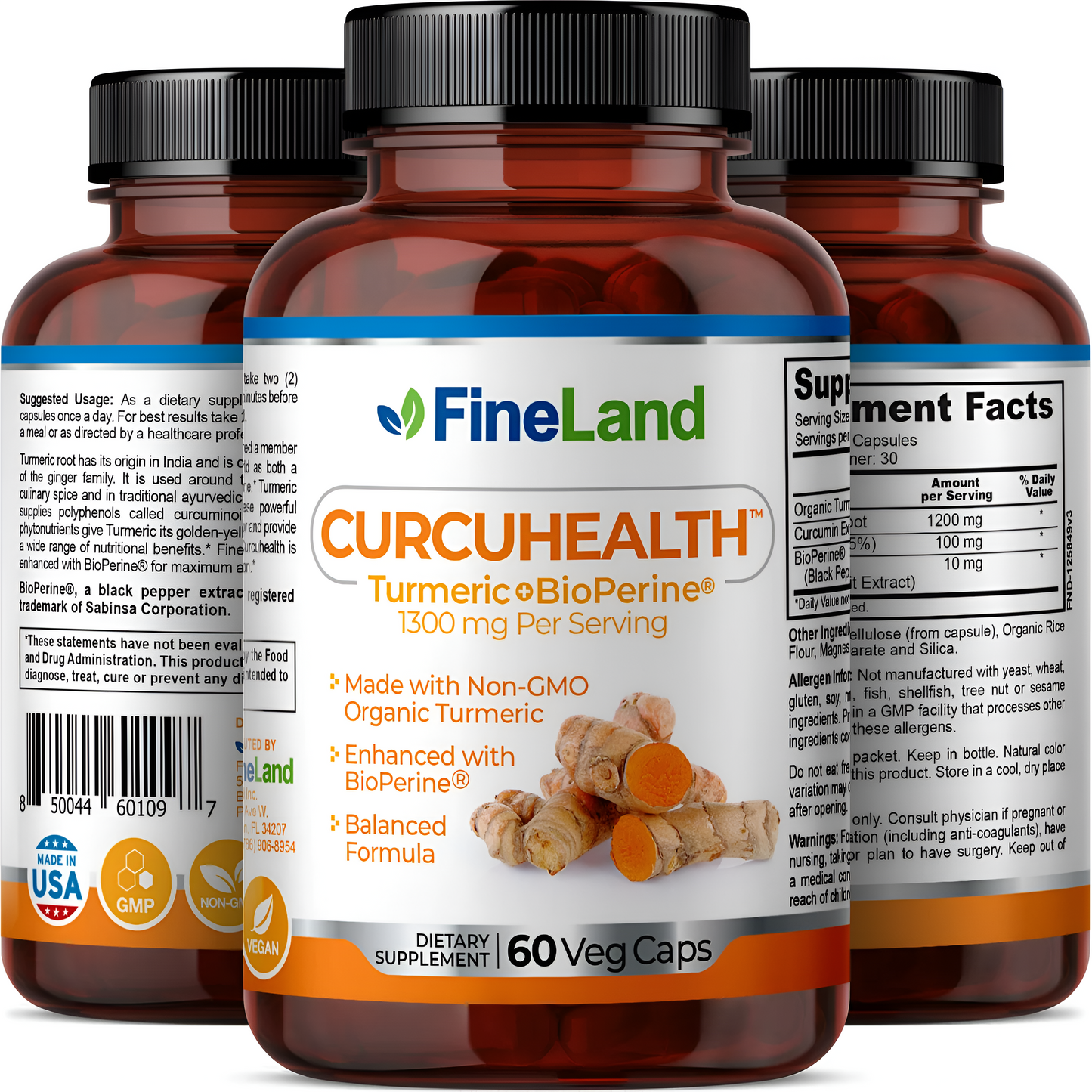 Curcuhealth turmeric + bioperine Fineland , 60 capsulas