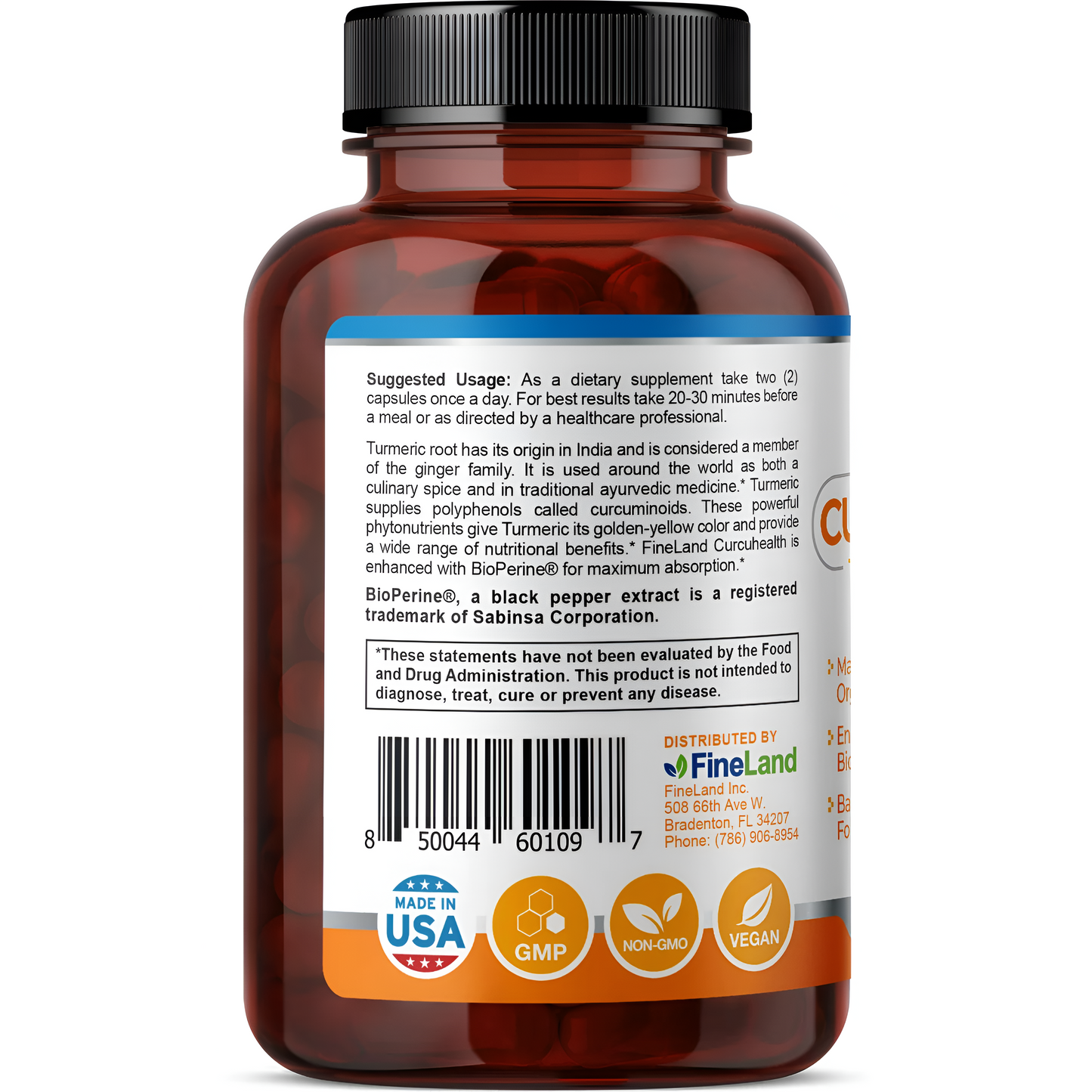 Curcuhealth turmeric + bioperine Fineland , 60 capsulas