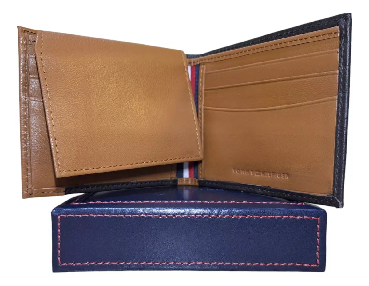 Tommy Hilfiger Leather wallet and valet, billetera para hombre color marrón/tan
