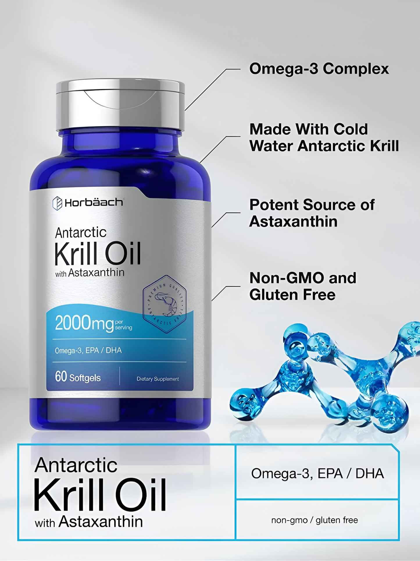 Krill Oil 2000mg , 60 capsulas - Horbaach