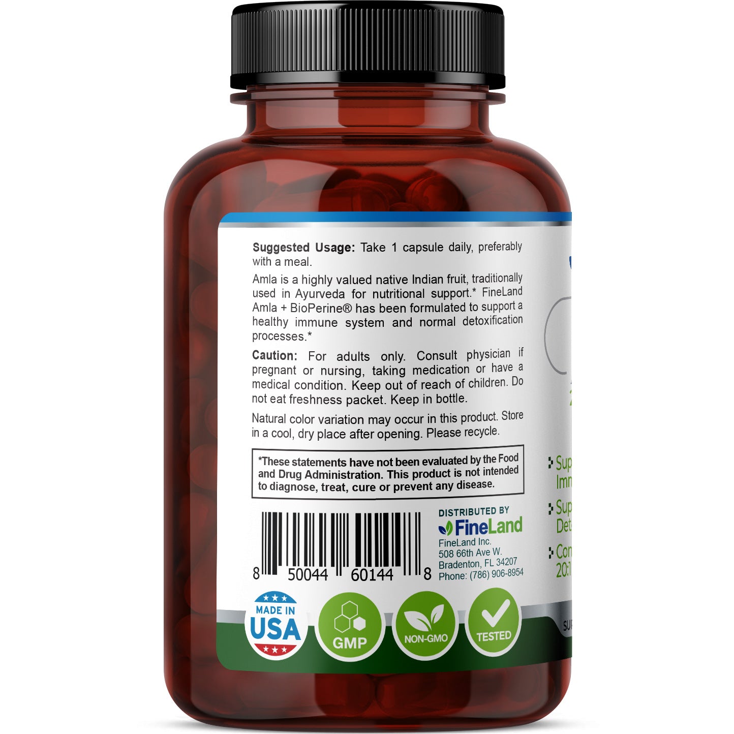Amla 20:1 Extract + BioPerine 10,000mg , FineLand - 90 capsulas