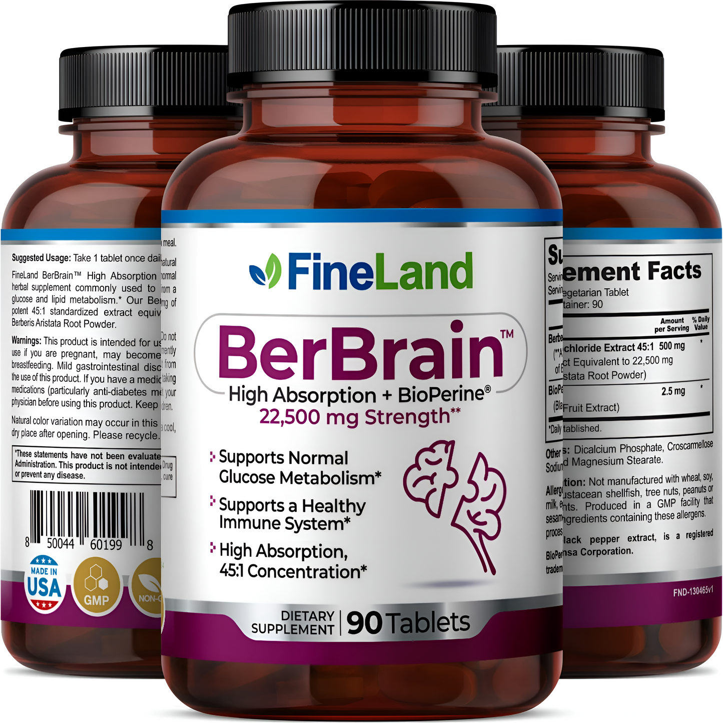 Berbrain 22,500mg - Fineland , 90 tabletas