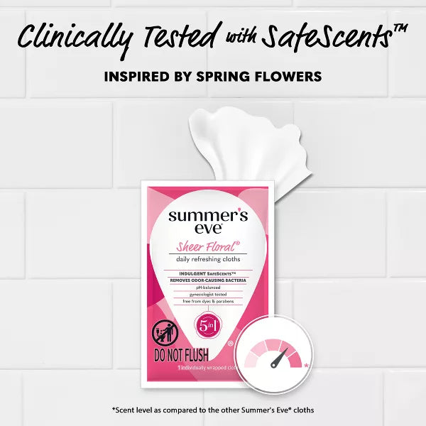 Summer's Eve Sheer Floral 5-in-1 Feminine Wipes 12 paños envueltos individualmente