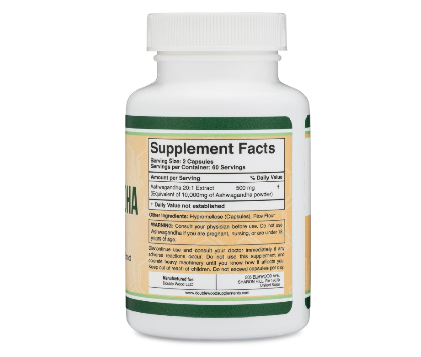 Ashwagandha 500mg , 120 capsulas - Double Wood