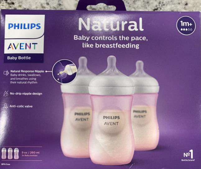 Biberón Philips Avent Natural Baby Pack de 3 con tetina de respuesta natural- 9onzas -260 ml cada uno.
