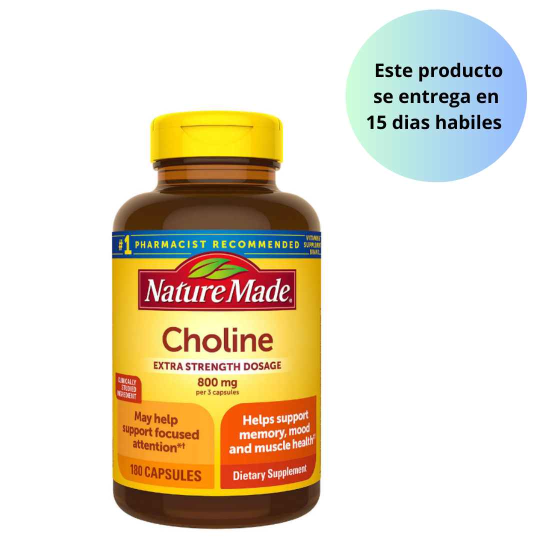 Nature Made Choline Extra fuerte 800 mg - 180 cápsulas