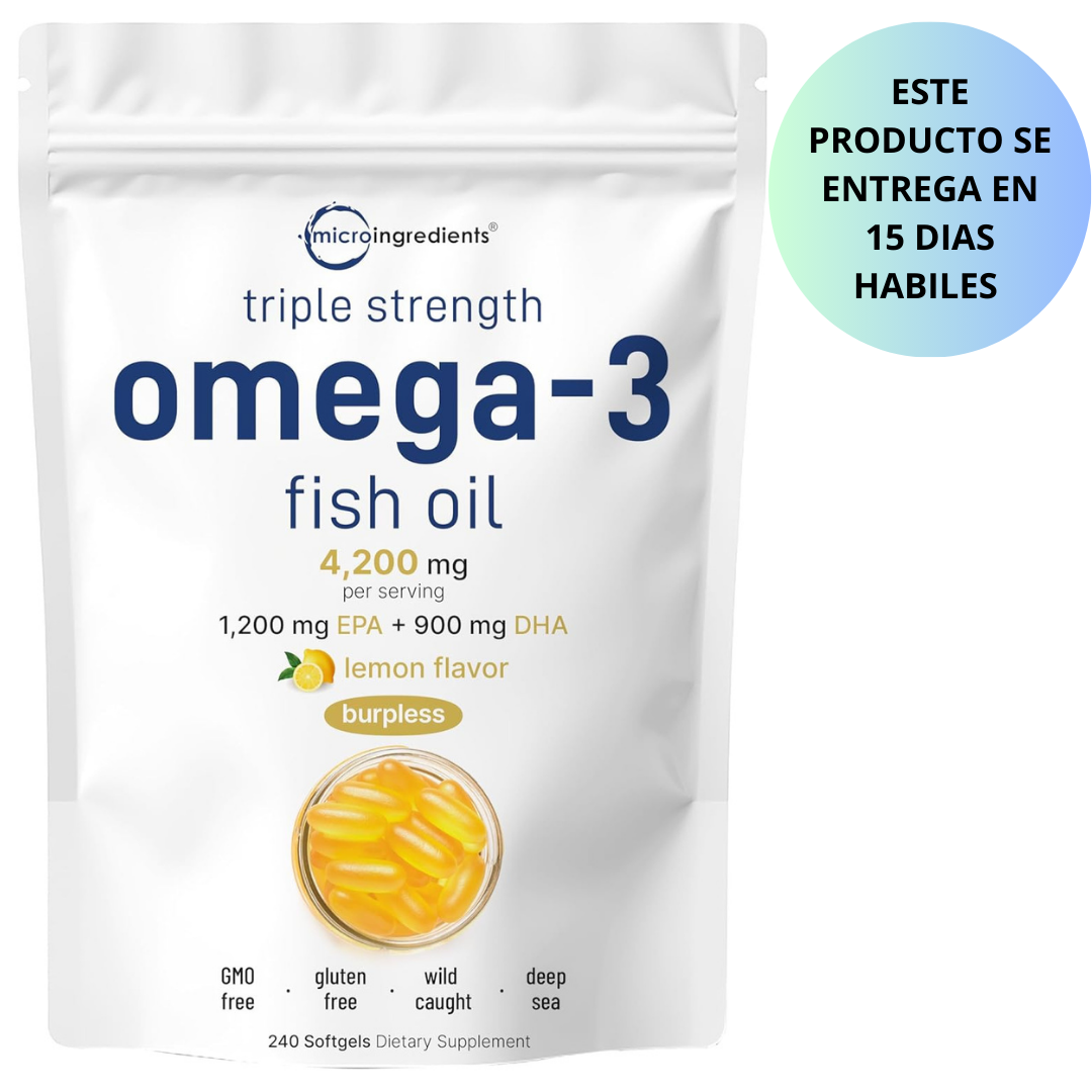 Omega-3 Fish oil 4200mg - 1,200mg EPA + 900mg DHA - 240 capsulas sabor a limon