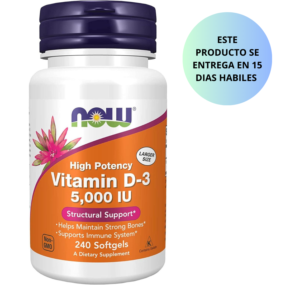 Now - Vitamina D-3 5,000IU Structural Support, 240 capsulas