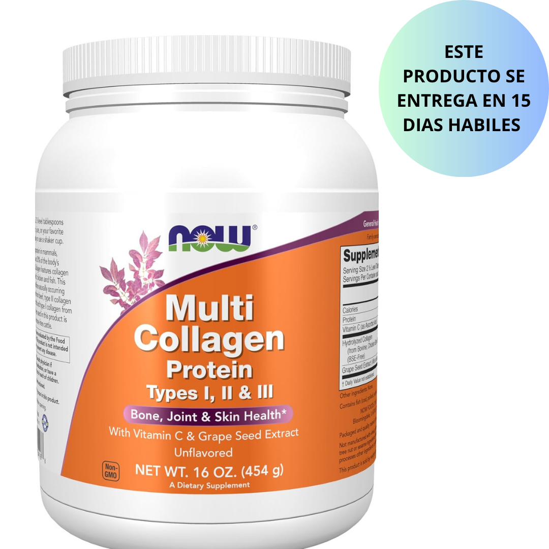 Now - Multi Collagen protein I, ll & lll con vitamina C y extracto de semilla de uva - 454g