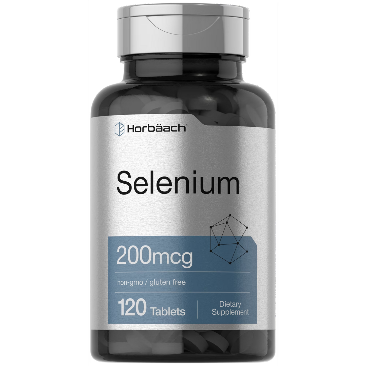 Horbäach Suplemento de selenio de 200 mcg para mujeres y hombres | 120 tabletas | Sin OMG y sin gluten