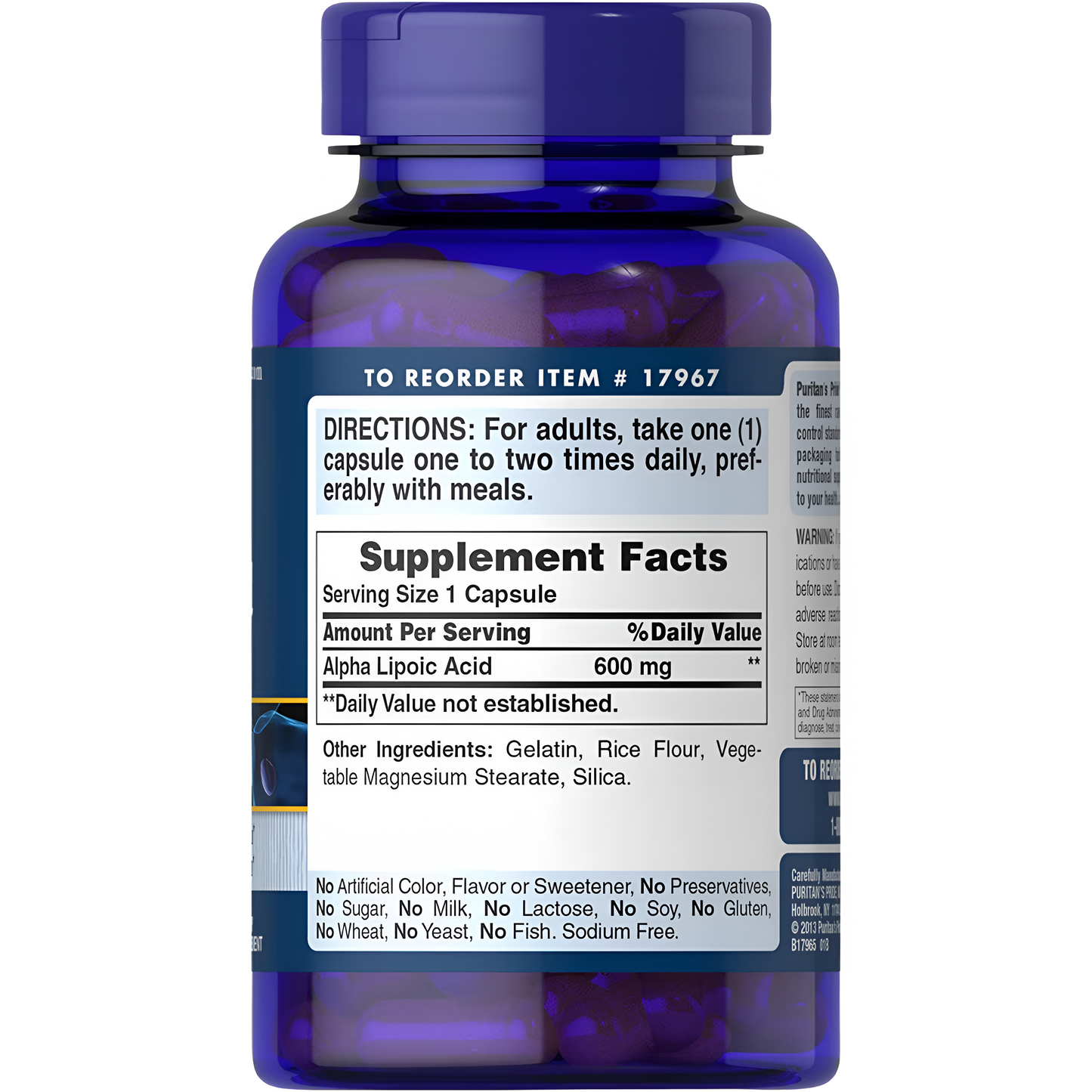 Alpha Lipoic Acid Naturals Puritans Pride 600mg