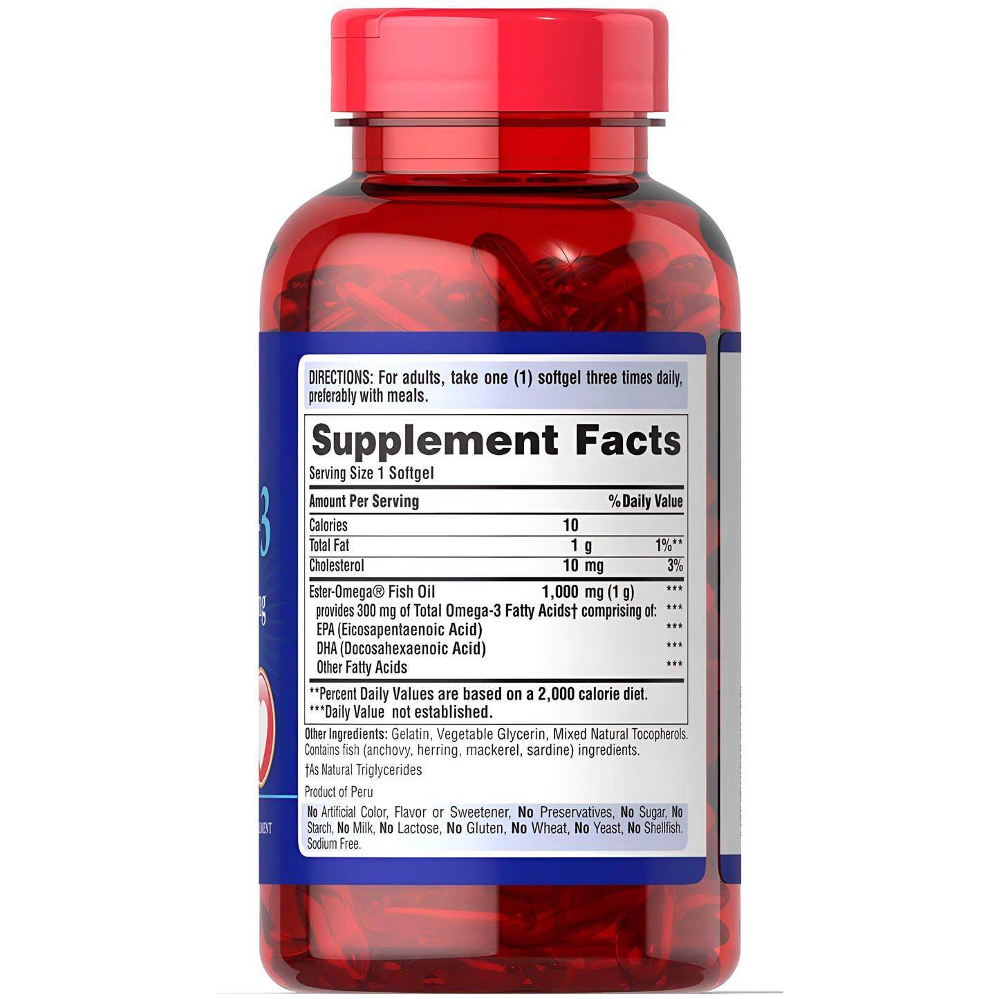 Omega-3 Fish Oil 1000mg- Active Omega 3 - 300 mg Puritan's Pride 250 Capsulas de Gel