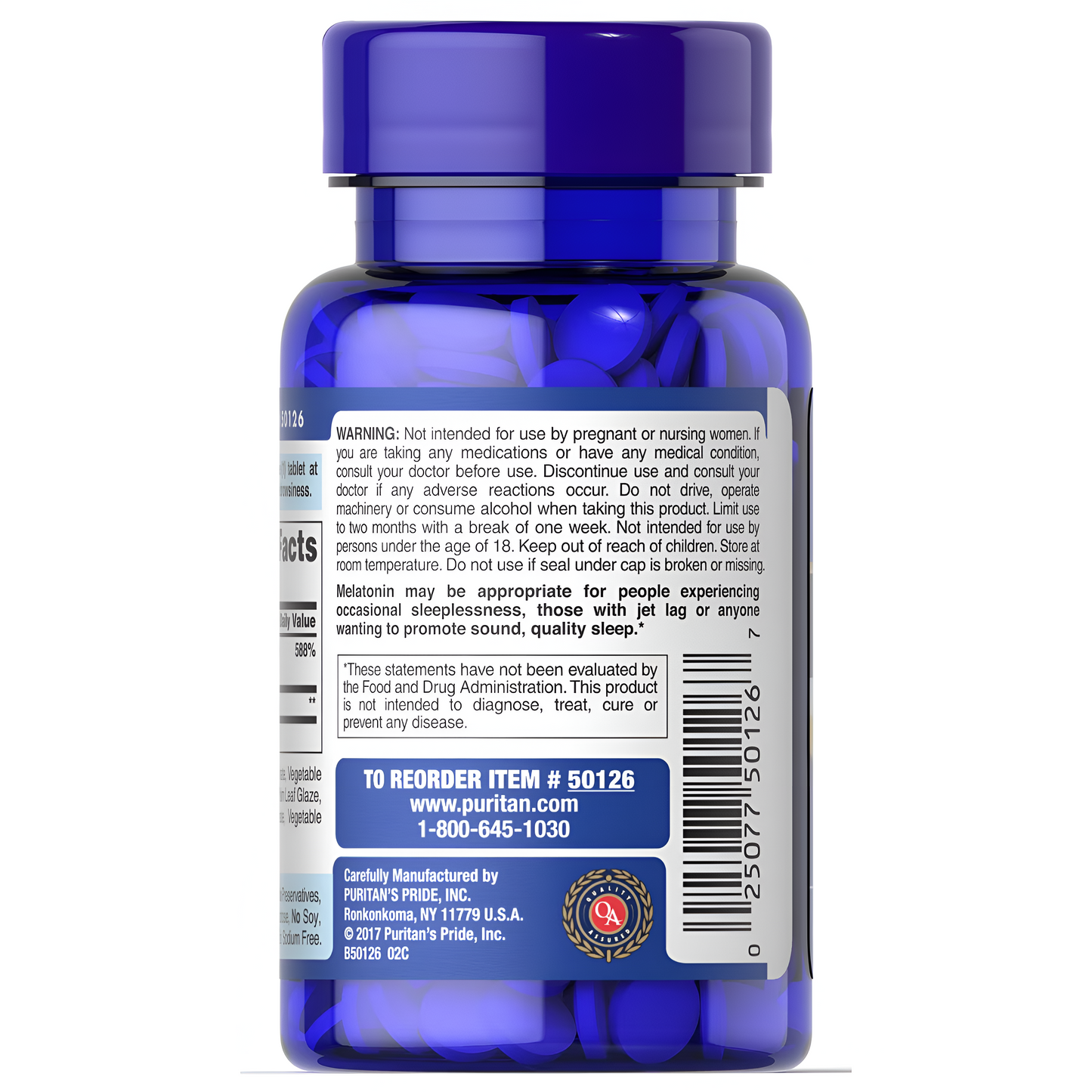 Melatonina 5mg con Vitamina B6. Puritans Pride 120 Tabletas de Liberaciion Prolongada