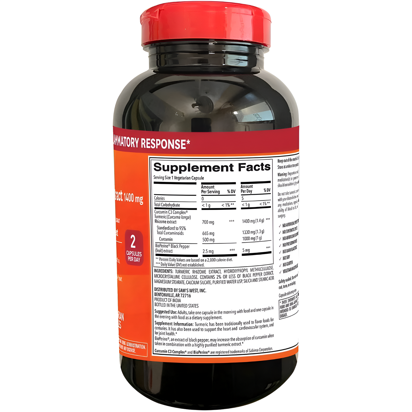 Cúrcuma Turmeric Extra Fuerte de Member's Mark 1400 mg.- 180 Capsulas