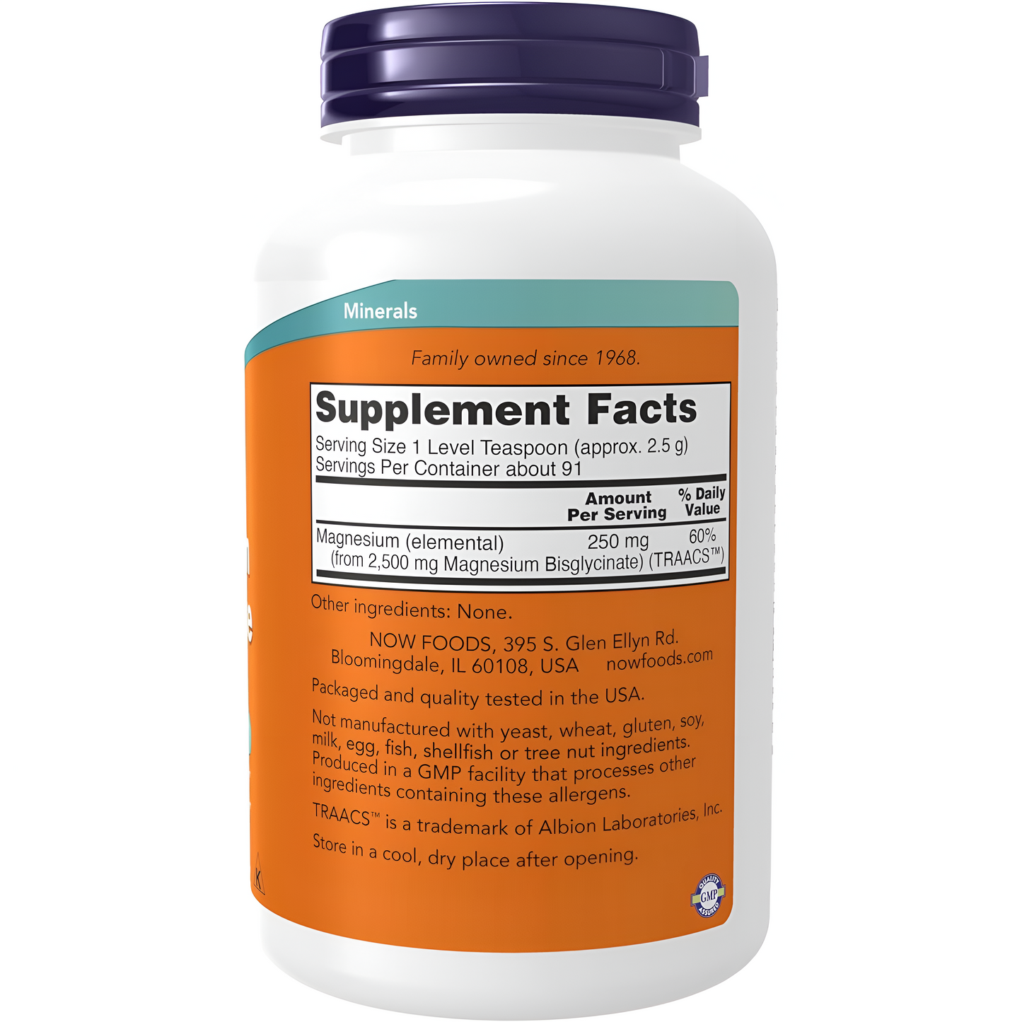 Magnesio Bisglycinate en polvo NOW 227gr. , apoyo al sistema nervioso.