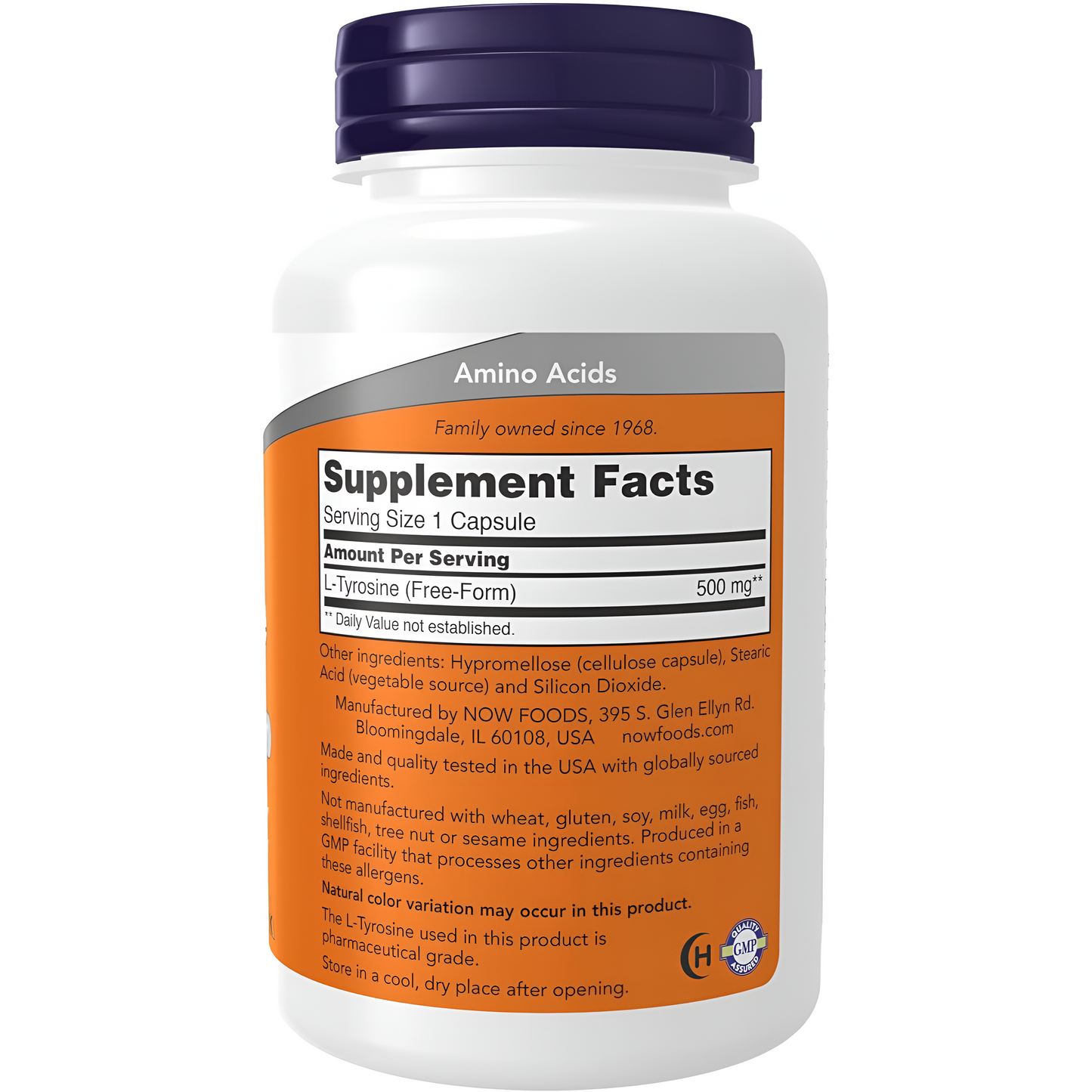 L-Tyrosine 500 mg, Now 120 Capsulas -Apoyo Mental Alertness Neurotransmitter Support.