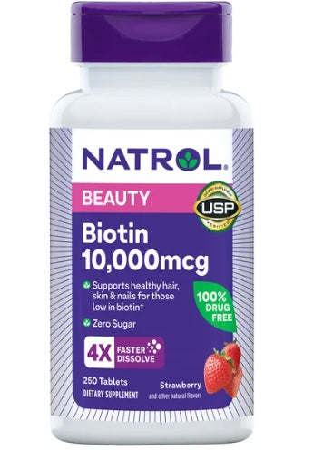 Biotin Natrol 10,000 mgc. 250 Tabletas de  Disolucion Rapida