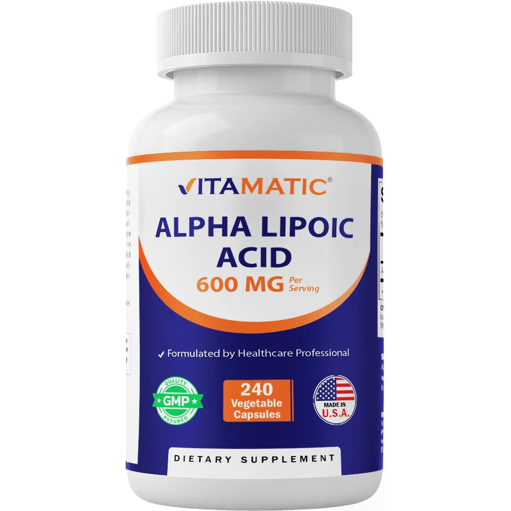 VITAMATIC, Alpha lipoic acid 600mg 240 cápsulas, 120 porciones, sin OMG y sin gluten