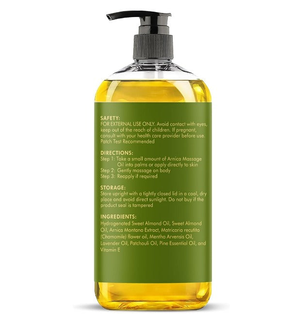 MAJESTIC PURE Aceite de masaje muscular puro de árnica para terapia de masaje, manzanilla - 236ml