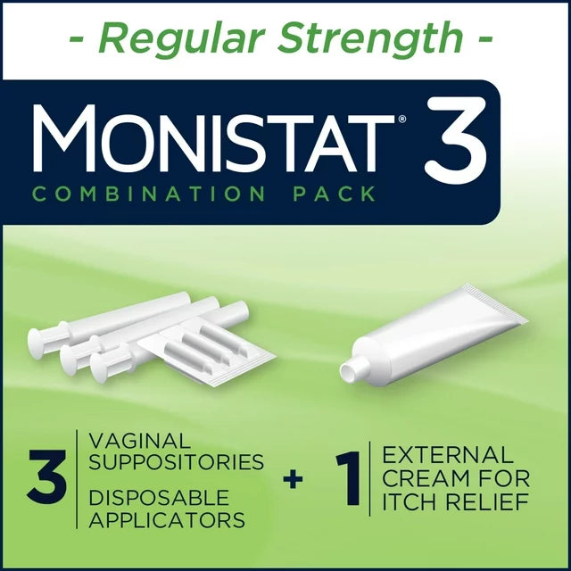 Monistat Tratamiento de 3 días para la infeccion vaginal, 3 supositorios de miconazol y crema contra la picazón