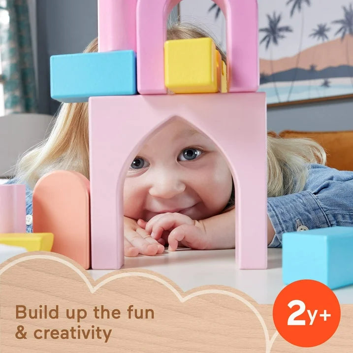 Fisher-Price - Castle Block Set - Construcción de Castillo de madera rosa, 28 piezas, apilable, niños de 2 años a mas