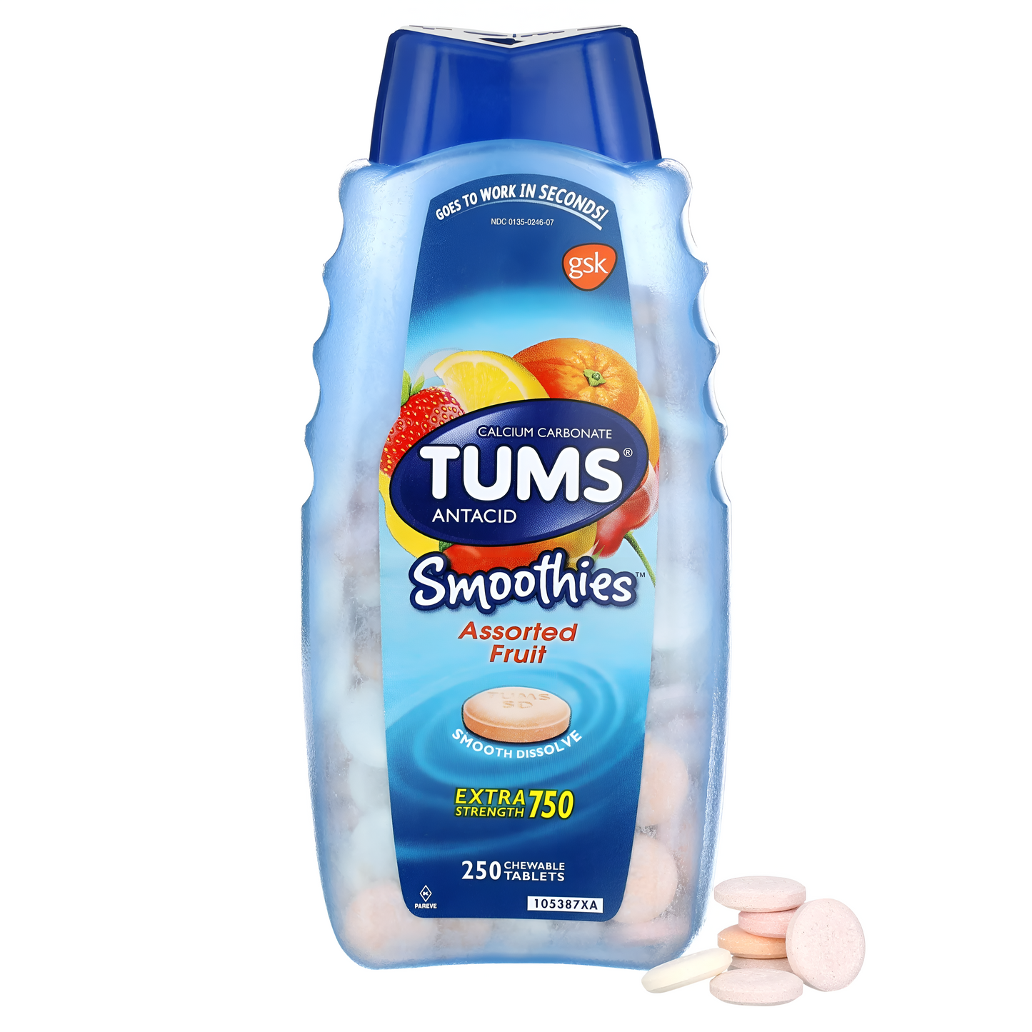 TUMS antiácidos extra fuertes , 250 Tabletas masticables
