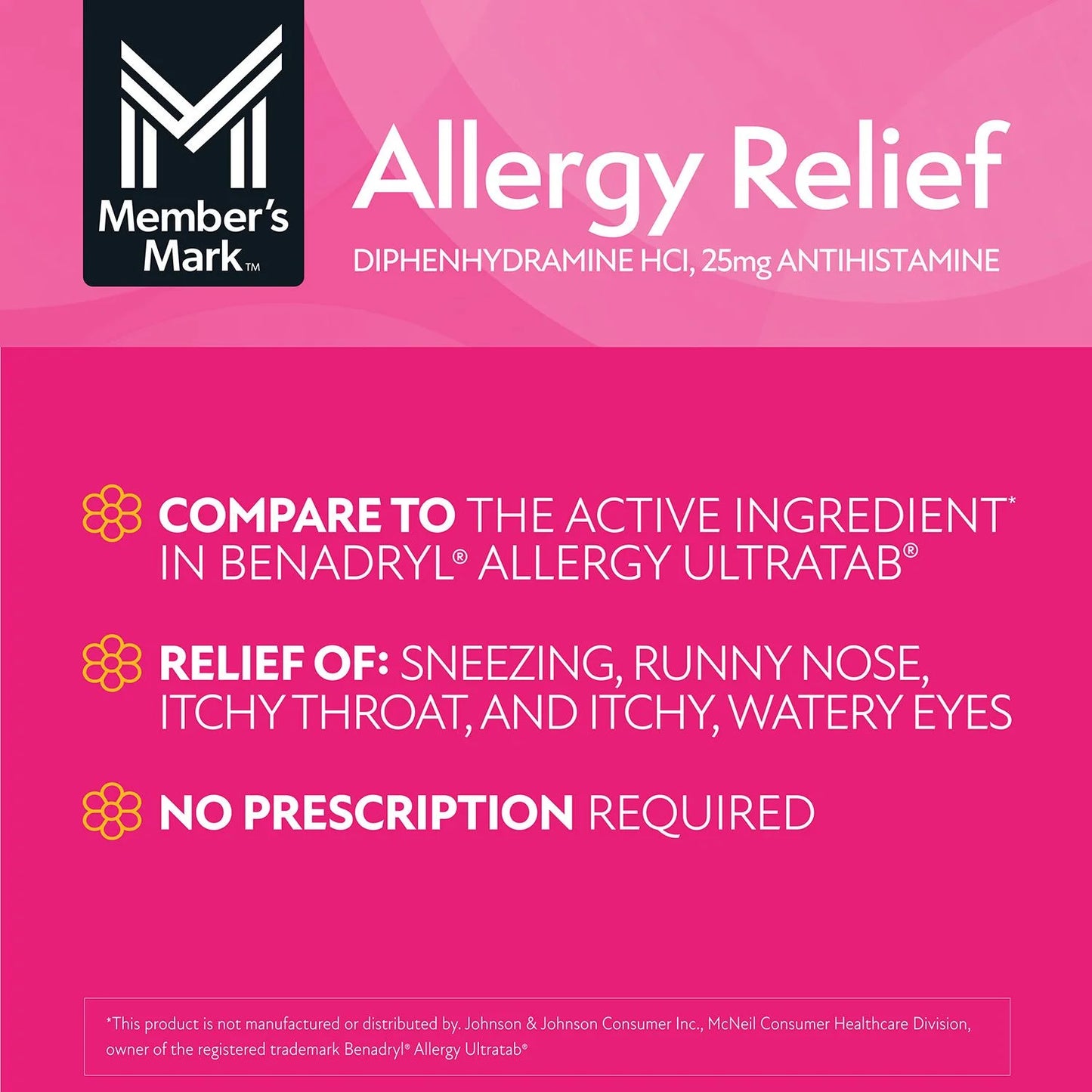 Members Mark- Alivio de la alergia 25 mg de difenhidramina HCL, 600 unidades