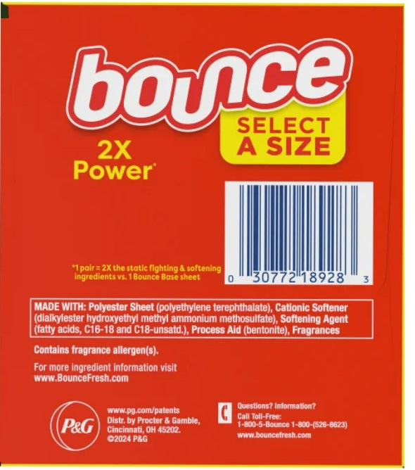Bounce Suavizante de telas para secadora, aroma fresco al aire libre, 400 unidades