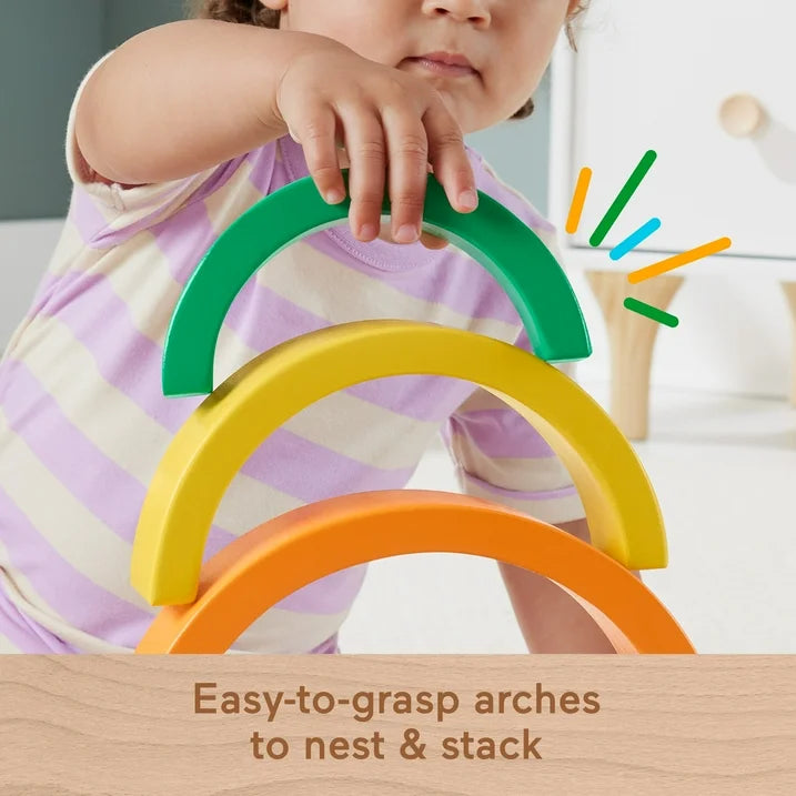 Fisher Price - Arcoíris de madera apilable y encajable 6 piezas de madera, edad 18 meses +