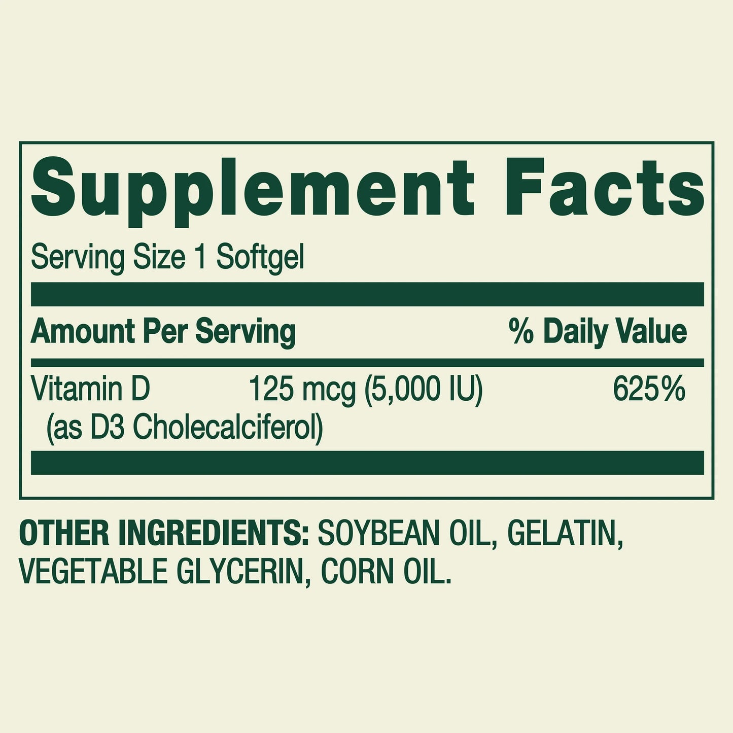 Spring Valley - Vitamina D3 125mcg (5000 IU) Extra Strength en Softgels
