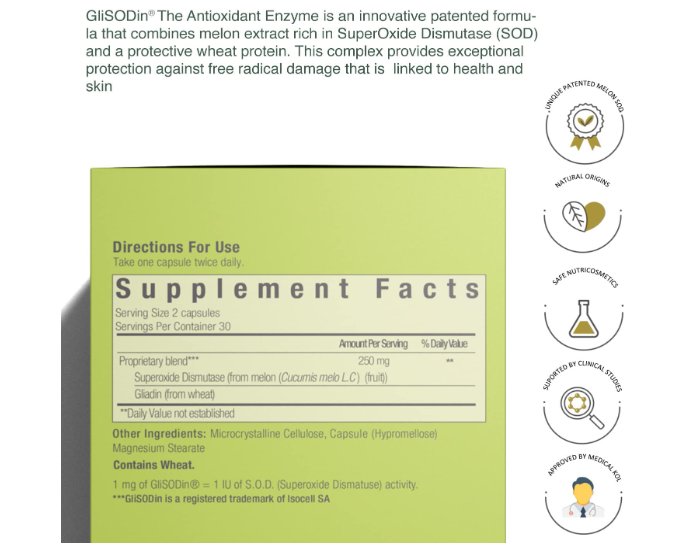 Glisodin Enzima antioxidante - 60 capsulas
