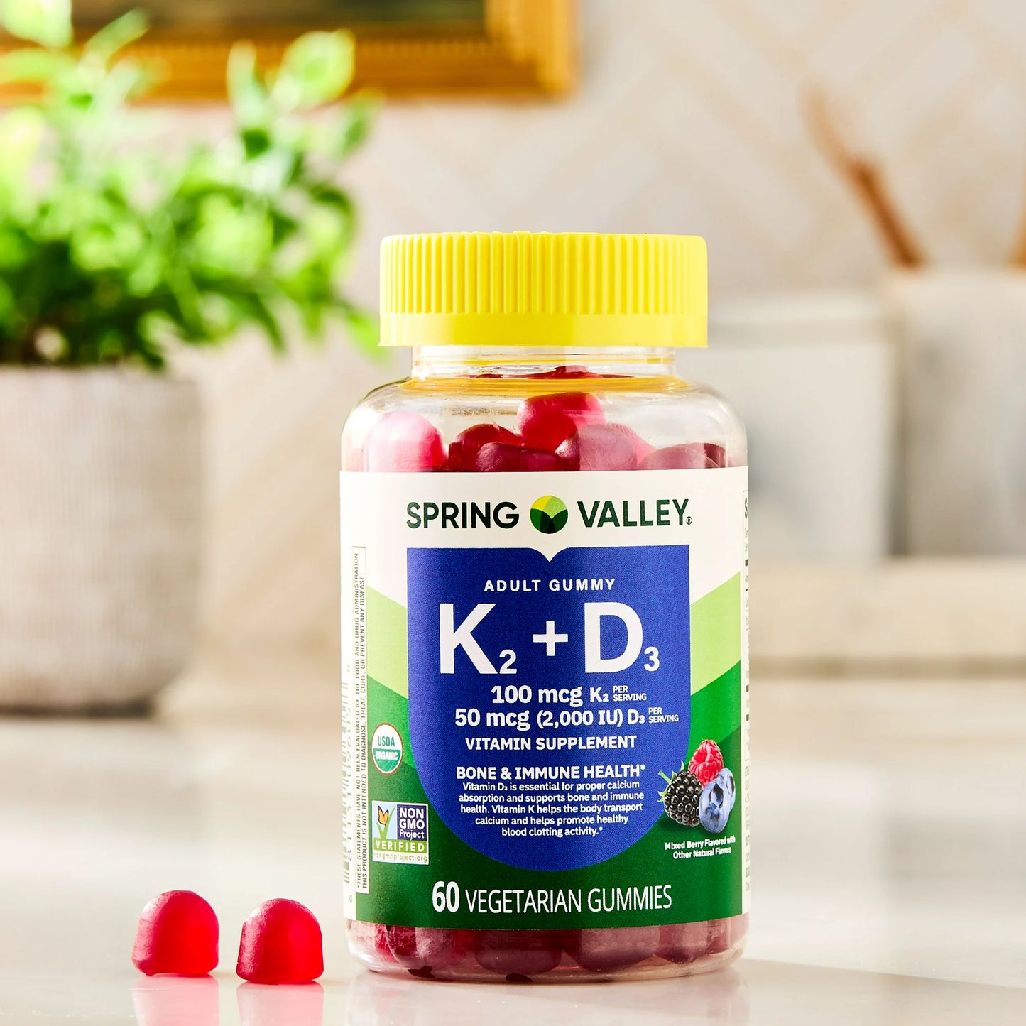 Spring Valley K2 + D3 frutos rojos, 60 gomitas vegetarianas
