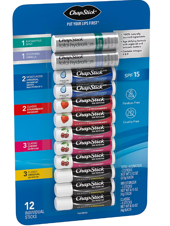 Balsamo labial ChapStick , 12 unidades
