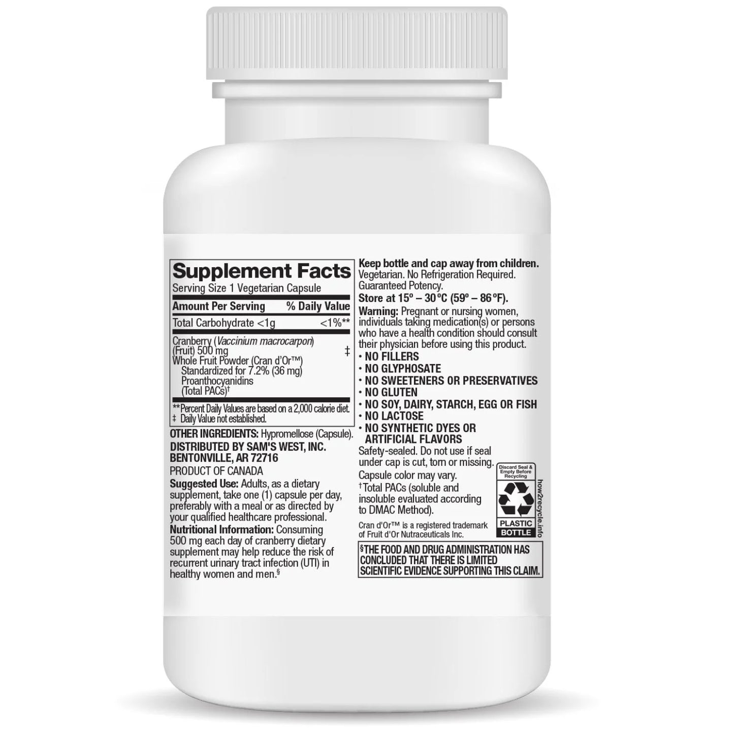 Cranberry Members Mark 500 mg - 150 Capsulas