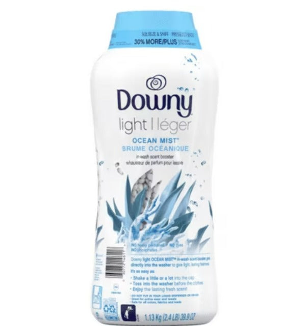 Downy Light Ocean Mist - Perlas potenciadoras de aroma para lavadora sin perfumes pesados 1.13 Kg