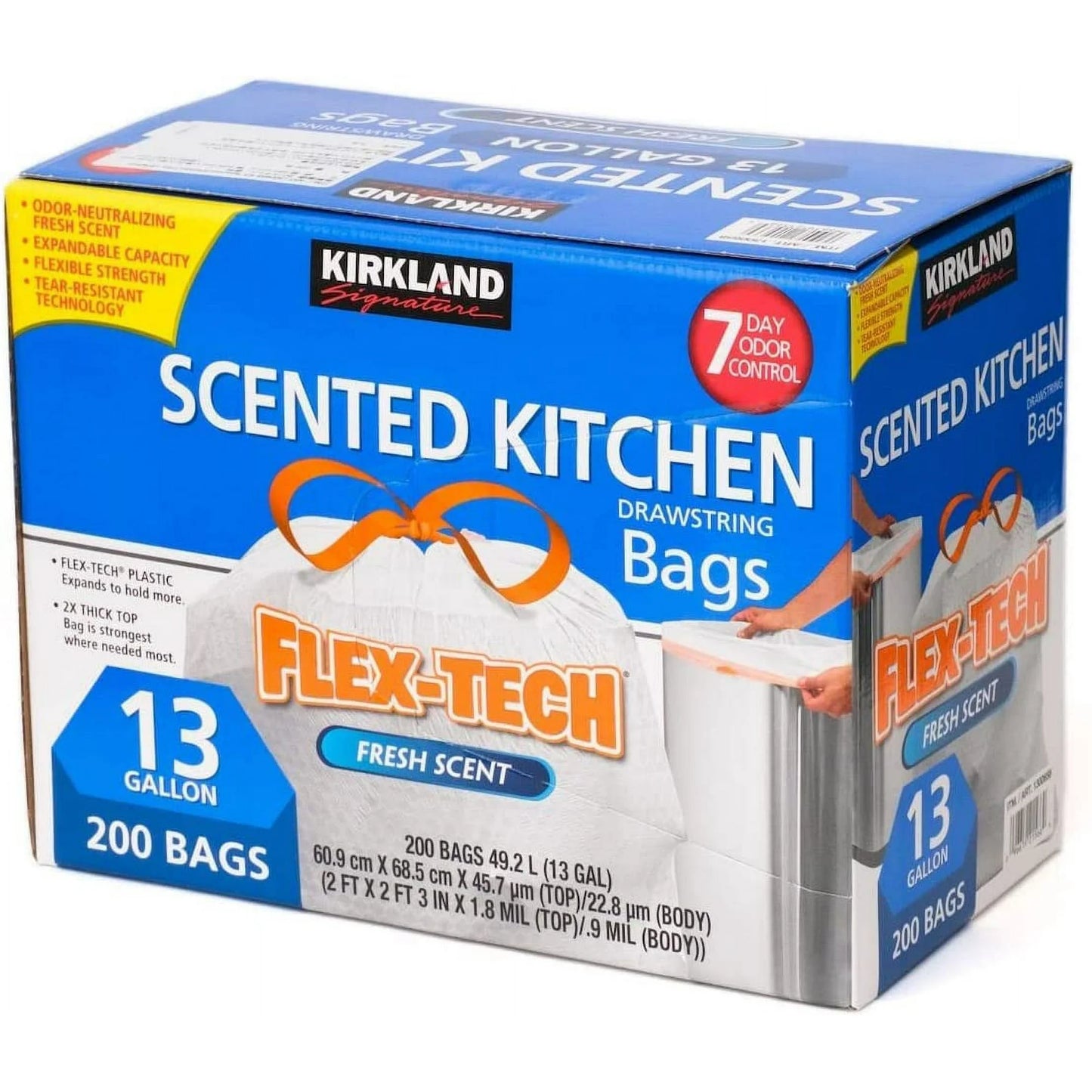 Kirkland Signature Flex-Tech, bolsas de basura perfumadas de 13 galones, 200 unidades
