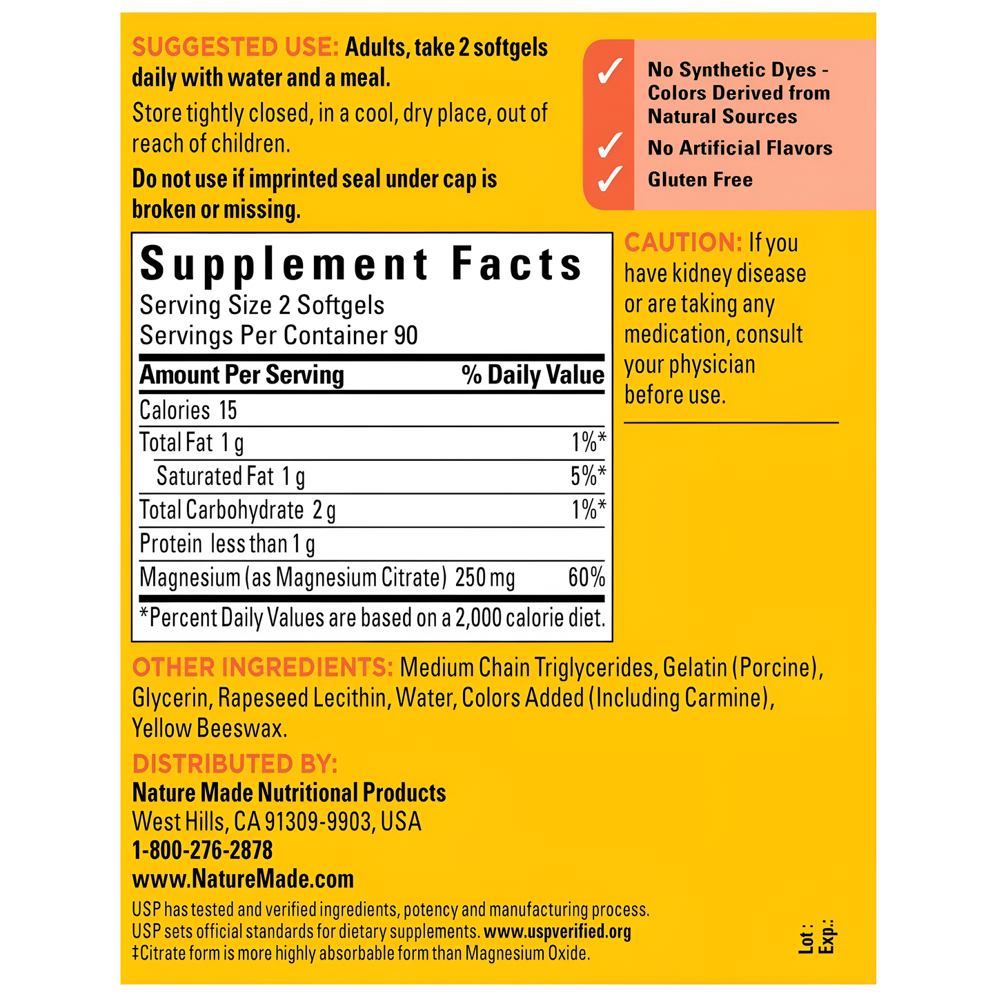 Citrato de Magnesio 250 mg 120/180 Cápsulas Blandas-Nature Made