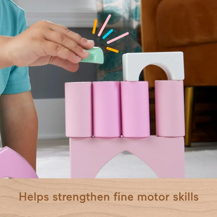 Fisher-Price - Castle Block Set - Construcción de Castillo de madera rosa, 28 piezas, apilable, niños de 2 años a mas