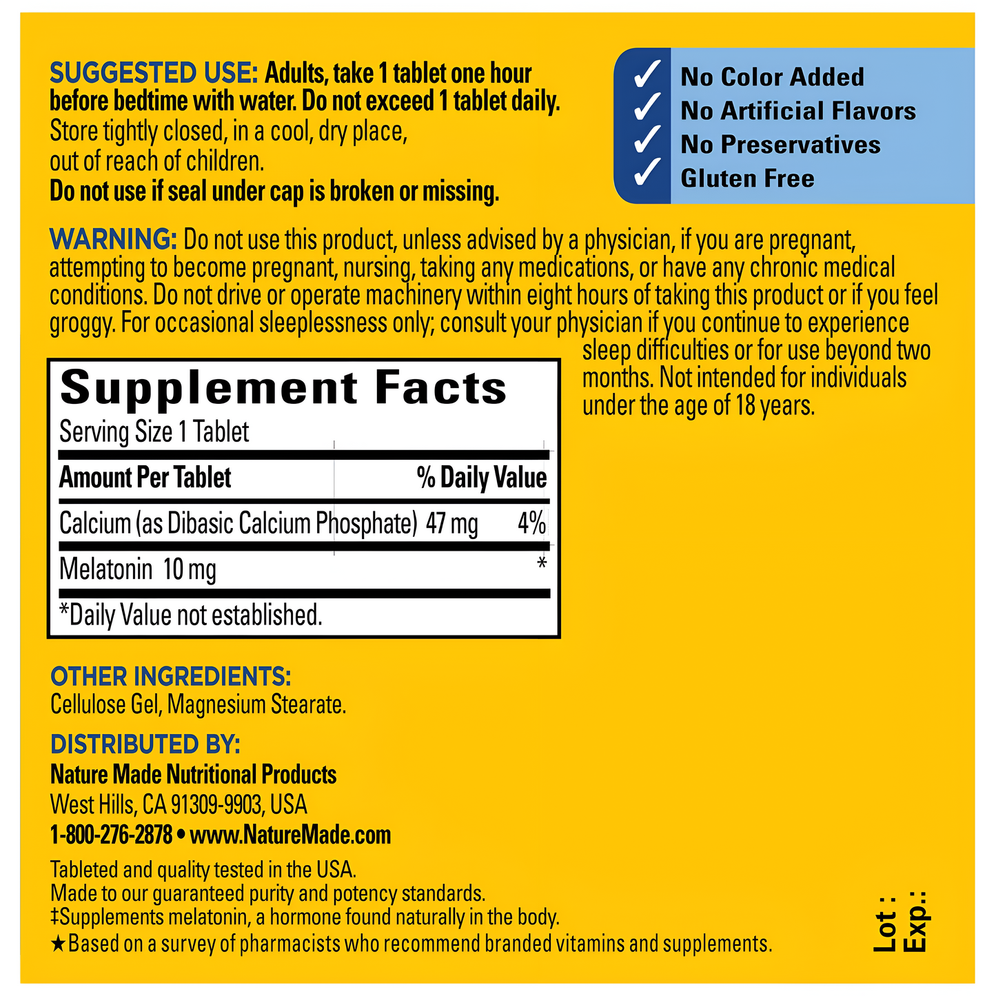 Melatonina Nature Made 10 mg Extra Fuerte 70 Tabletas