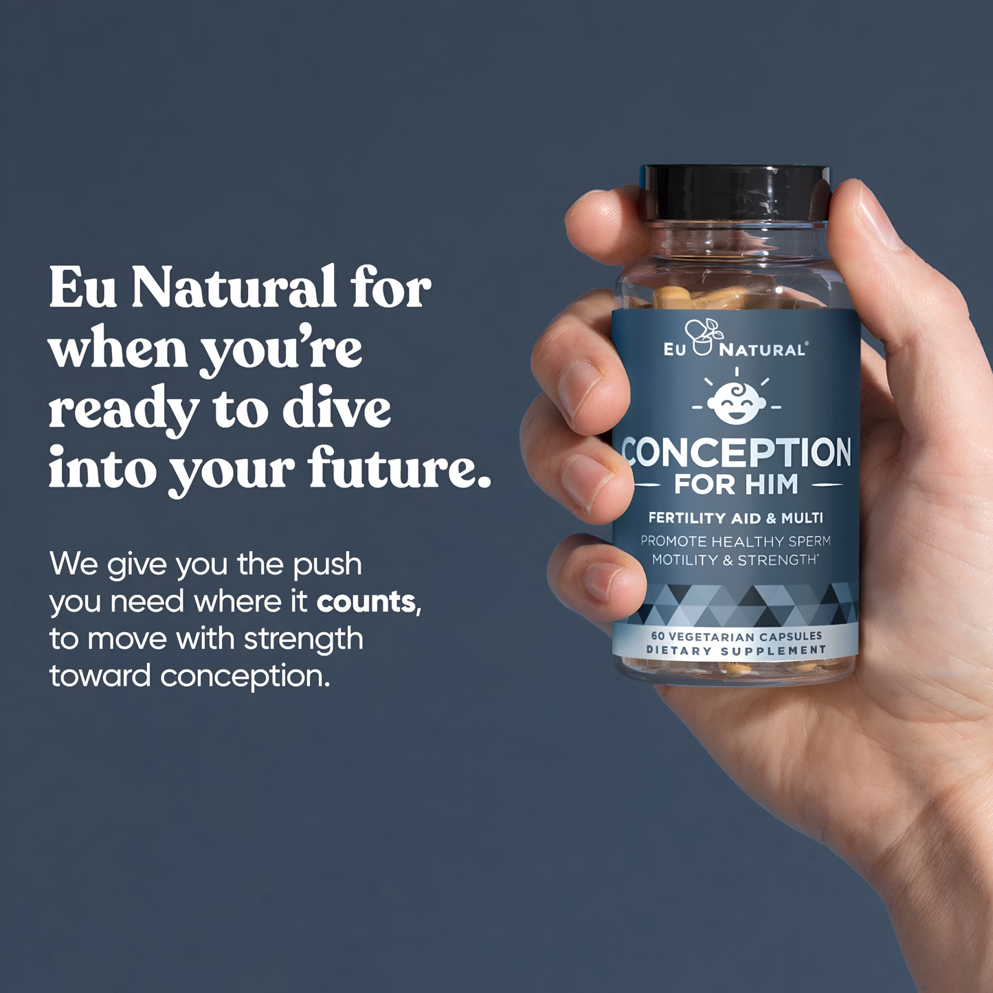 Conception For Him - Vitaminas de fertilidad – Recuento óptimo masculino, fuerza de movilidad de esperma, – zinc, folato, píldoras Ashwagandha – 60 cápsulas