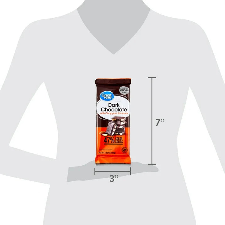 Great Value Barra de Chocolate Negro con Almendras Picadas 100g