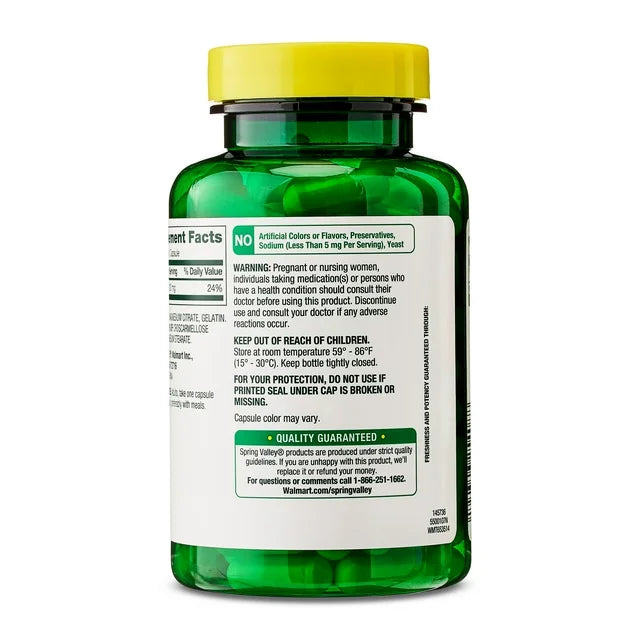 Cápsulas de citrato de magnesio de liberación rápida Spring Valley para la salud ósea, 100 mg 100 capsulas