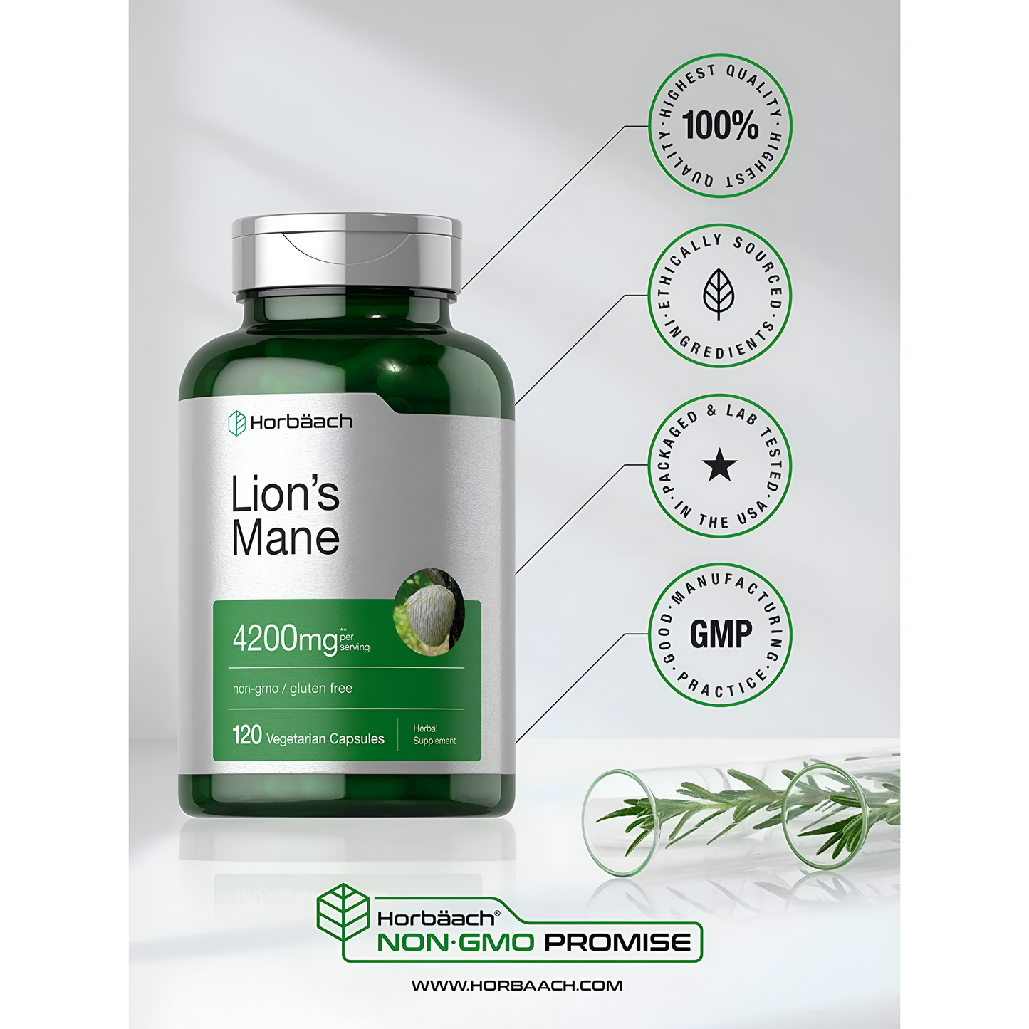 Lions Mane 4200mg 120 capsulas - Horbaach
