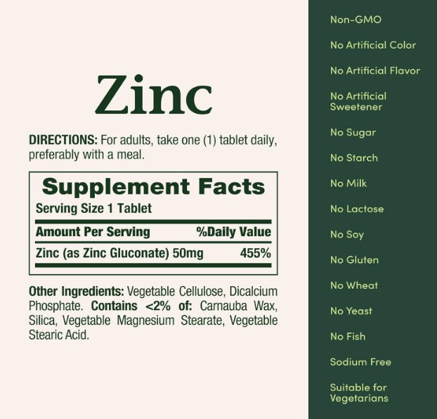 Nature's Bounty Zinc 50 mg, 100 tabletas