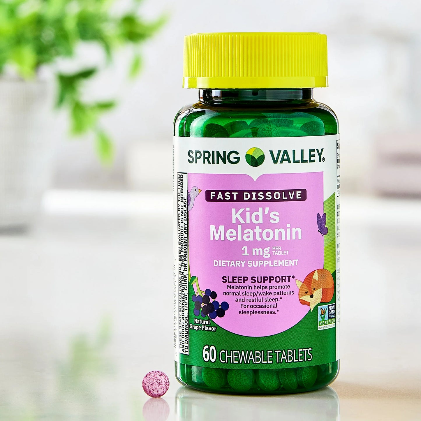 Spring Valley Kids melatonina masticable 1 mg, 60 tabletas