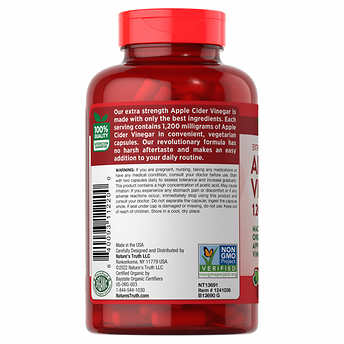 Nature's Truth Apple Cider Vinegar 1200 mg., 180 Capsulas Vinagre de Sidra de Manzana