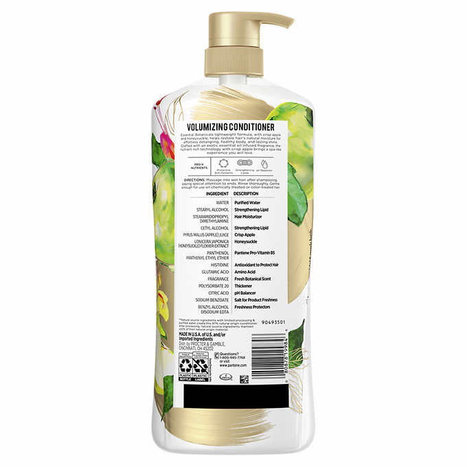 Pantene Essential Botanicals Acondicionador de manzana y madreselva, 1.13L