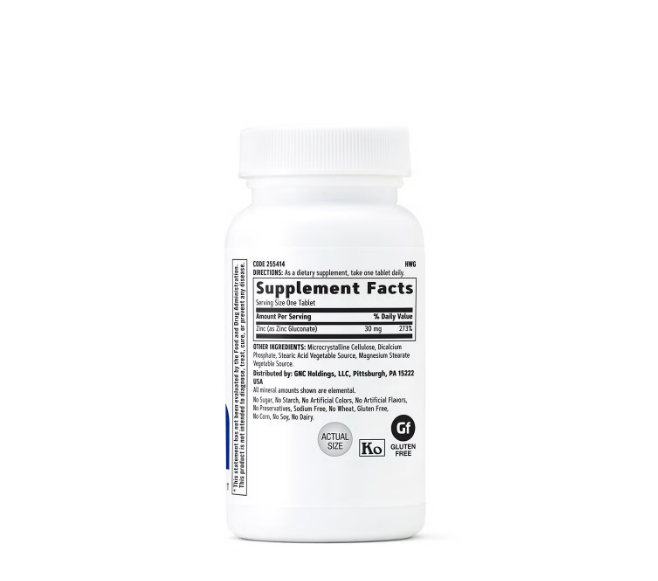 GNC - ZINC 30MG , 100 Tabletas vegetarianas