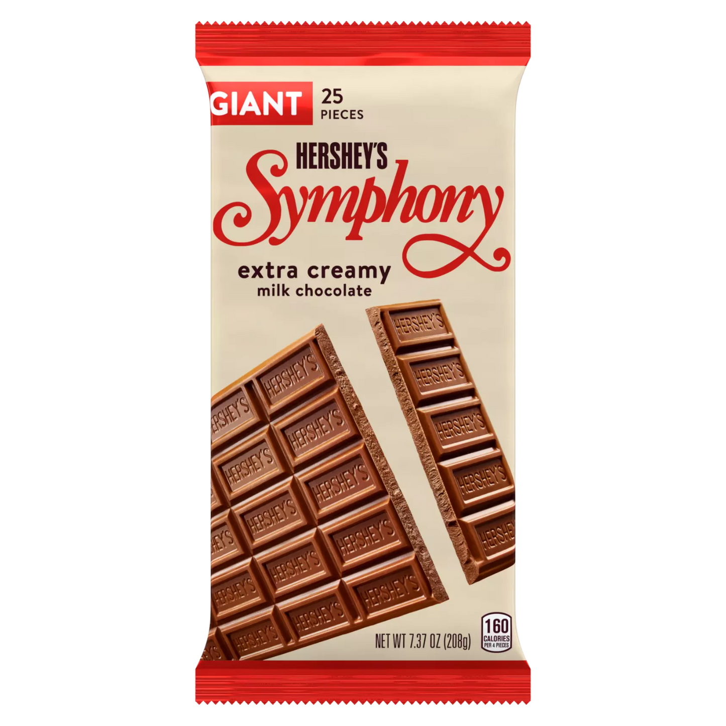 Hershey's Symphony Milk Chocolate Extra creamy 25 piezas GIANT - 208g, 160 calorías por 4 piezas