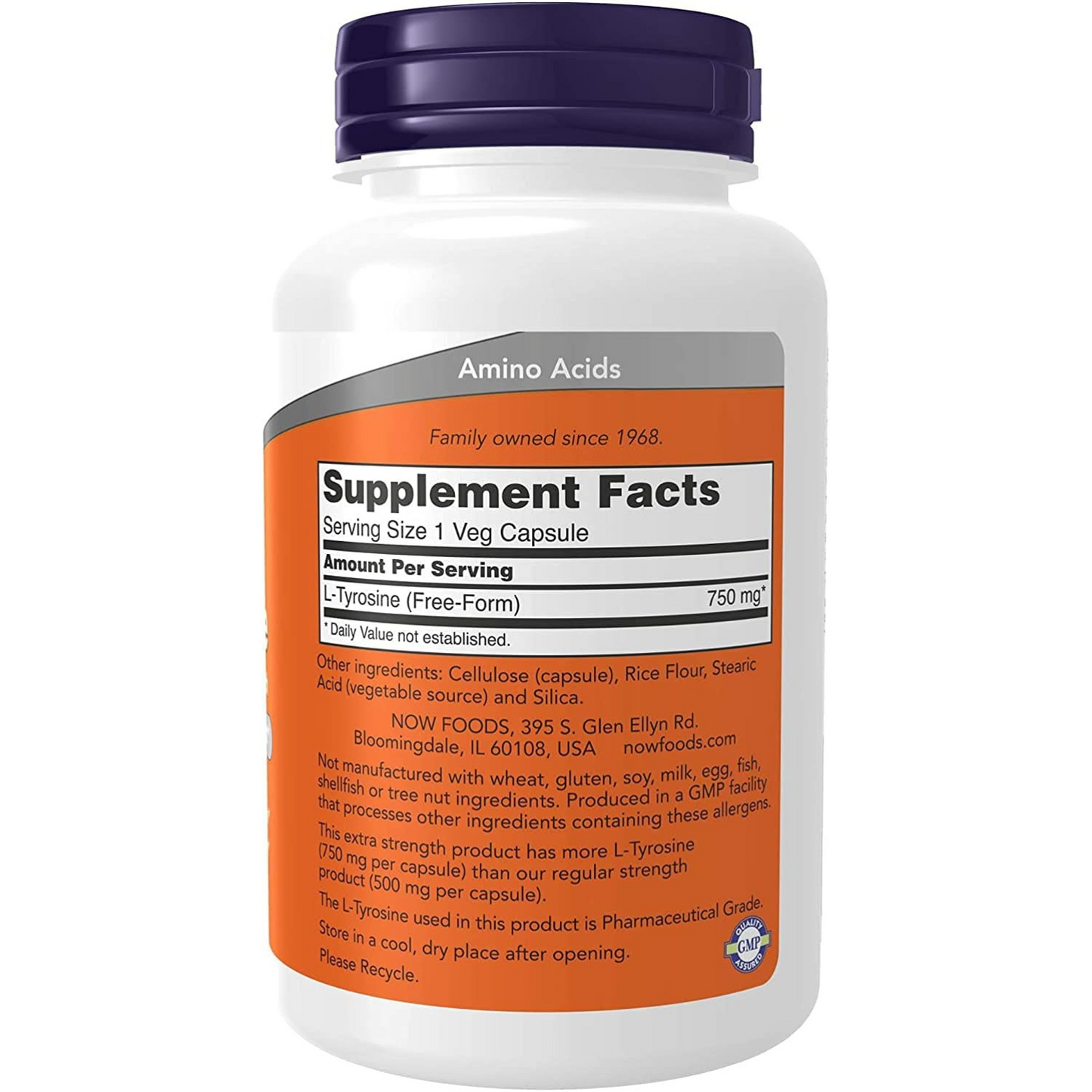 NOW L-tyrosine 750 mg Extra Fuerte , 90 Capsulas.